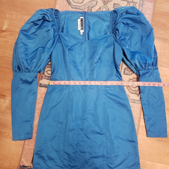 Blue Satin Puff Sleeve Dress - Picture 5 of 7